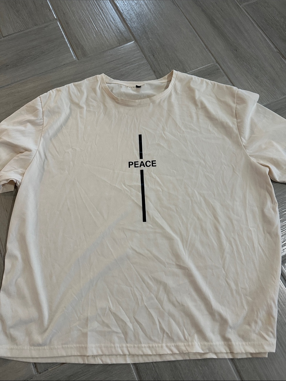 Peace Love World Cream Short-Sleeve Tee with Black Peace Graphic